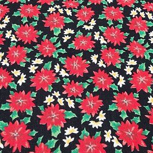 Quilting Craft Fabric Fat Quarter Christmas Black Fabric Red Poinsettia 18"x22"
